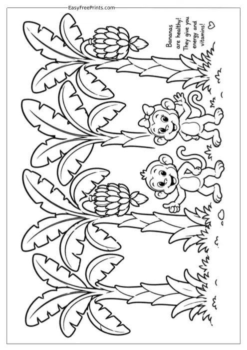 Banana Grove with Friendly Monkeys Coloring Page