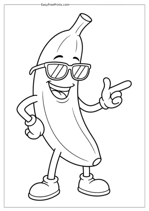 Cool Banana Wearing Sunglasses Coloring Page