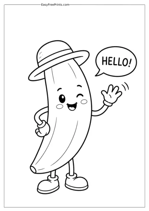 Friendly Banana Saying Hello Coloring Page