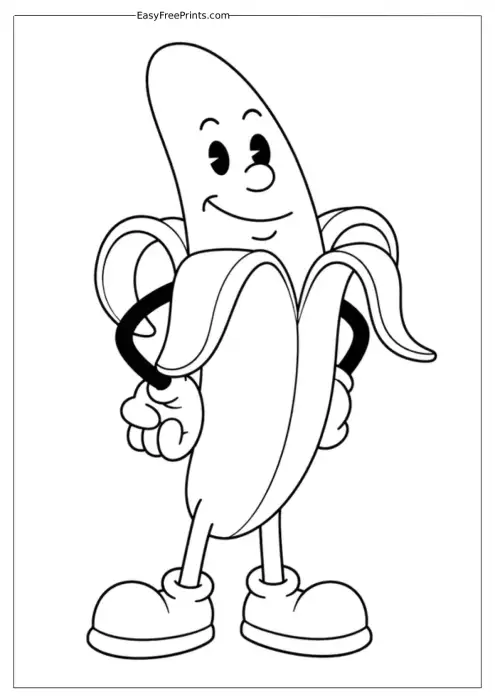Funny Banana Character Coloring Sheet