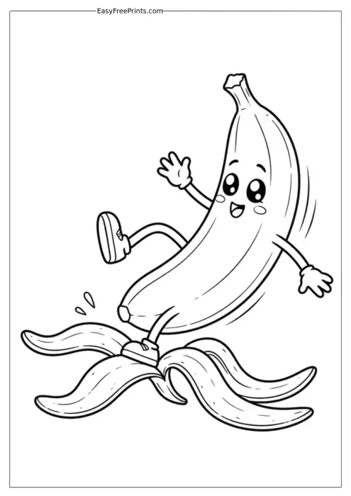 Funny Banana Slip Coloring Page