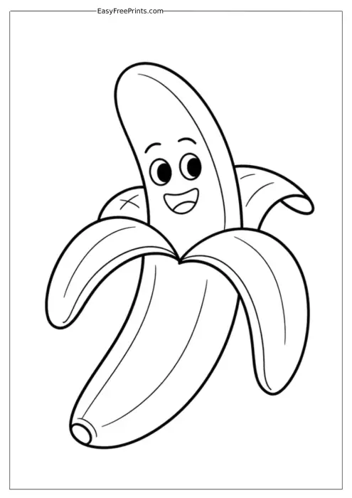 Happy Peeled Banana Character Coloring Page