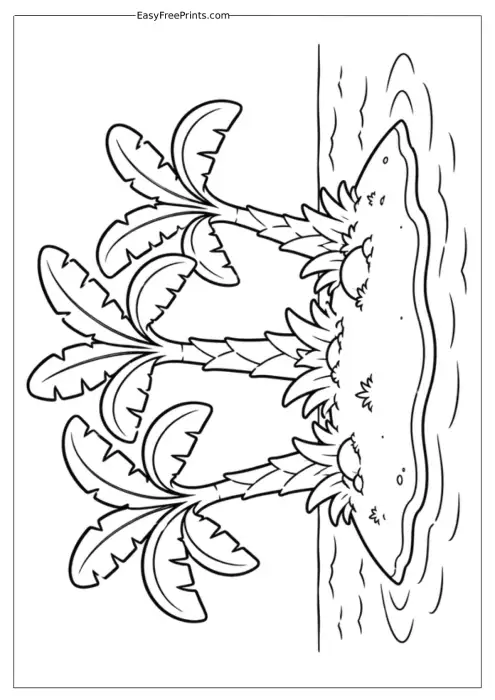 Tropical Island with Banana Trees Coloring Page